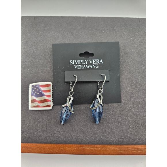 Simply Vera Silver Tone Blue Crystal Stone Dangle Drop Earrings Glam Fairycore - Picture 3 of 3